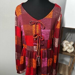 Haptics Excellent preloved Plaid Long Sleeve top with Tie Front. Wore once.